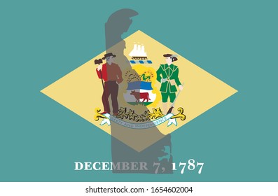 Delaware silhouette on state flag background