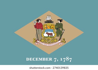 Delaware state flag 3-2 ratio. Part of The United States of America. Clean design for print, web, or educational use. Vector illustration.