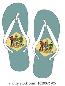 Delaware State Flag flip flop shoe silhouette on a white background