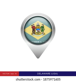 Delaware State Flag Map Pin Icon Vector Illustration Design Template.