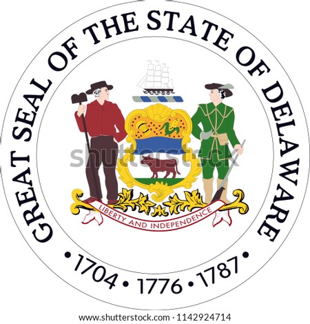 Delaware State Flag Seal Love Heart United States America American Illustration