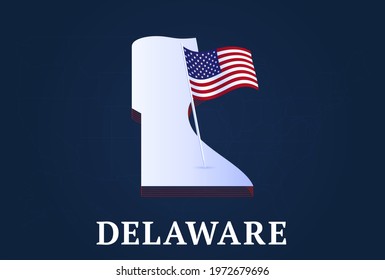Delaware state Isometric map and USA national flag 3D isometric shape of us state Vector Illustration