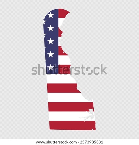 Delaware state map with American national flag.