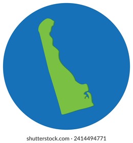 Delaware state map in globe shape green with blue circle color. Map of the U.S. state of Delaware.