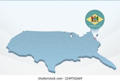 Delaware state map on United States of America map in perspective. Vector presentation.