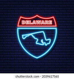 Delaware state map outline neon icon. Vector illustration.