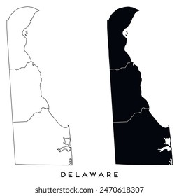 Delaware state map of regions districts vector black on white and outline