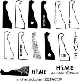 Delaware State Map Set Outline Vector Design