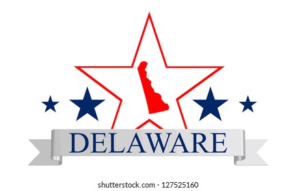 Delaware state map, star and name.