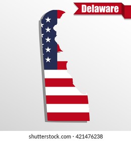 Delaware  State map with US flag inside and ribbon