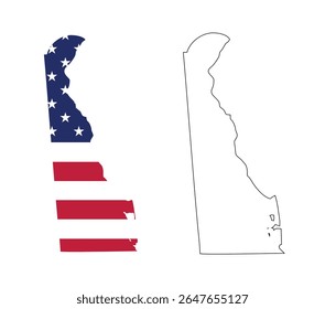 Delaware state map with USA flat design and black outline. Patriotic and educational vector perfect for presentation, learning, or design projects.