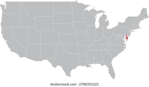 Delaware State on Map of USA Editable Vector