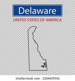 Delaware state outline map on a transparent background, United States of America line icon, map borders of the USA Delaware state.
