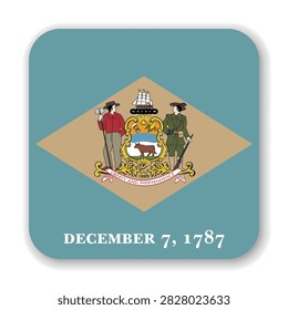 Delaware state rounded square flag. Part of The United States of America. Clean design for print, web, or educational use. Vector illustration with dropped shadow on white background.