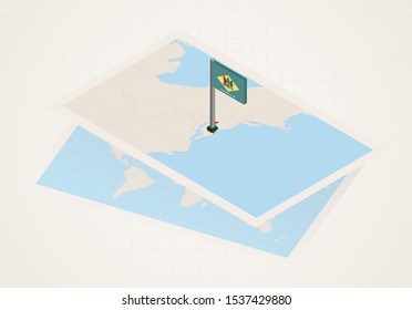Delaware state selected on map with isometric flag of Delaware. Vector paper map.