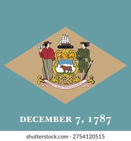 Delaware state square flag. Part of The United States of America. Clean design for print, web, or educational use. Vector illustration.