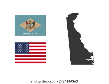 Estado de Delaware, EE.UU. Bandera y territorio de Delaware. Territorio de los Estados Unidos de América sobre fondo blanco. Estados separados. Vector
