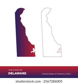 Delaware the state of USA, solid silhouette map of country area and outlined map, simple flat vector illustration for easy editing.