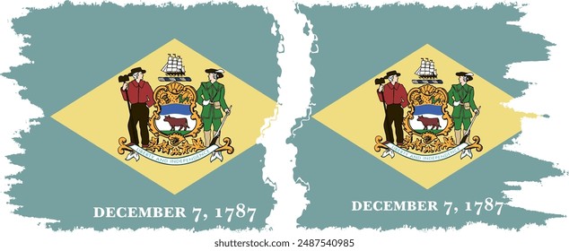 Delaware and Delaware states grunge brush flags connection, vector