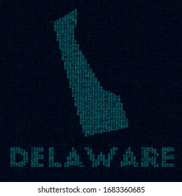 Delaware tech map. US state symbol in digital style. Cyber map of Delaware with US state name. Charming vector illustration.