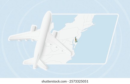 Delaware Travel Illustration with Plane and National Flag. Ideal for travel agencies, promotional materials, or geographic content related to Delaware.