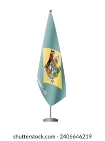 Delaware US flag on flagpole for official meetings, transparent background, vector