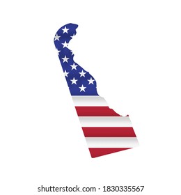 Delaware US state flag map isolated on white. Vector illustration.