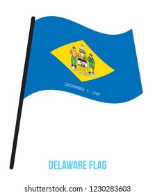 Delaware (U.S. State) Flag Waving Vector Illustration on White Background. Flag of the United States of America.