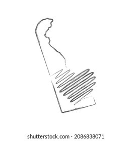 Delaware US state hand drawn pencil sketch outline map with heart shape. Continuous line drawing of patriotic home sign. A love for a small homeland. T-shirt print idea. Vector illustration.