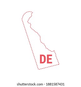 Delaware US state map outline dotted border. Vector illustration. Two-letter state abbreviation.