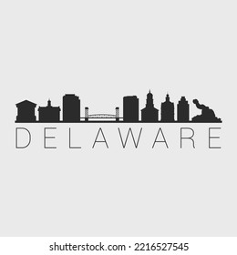 Delaware, USA City Skyline. Silhouette Illustration Clip Art. Travel Design Vector Landmark Famous Monuments.