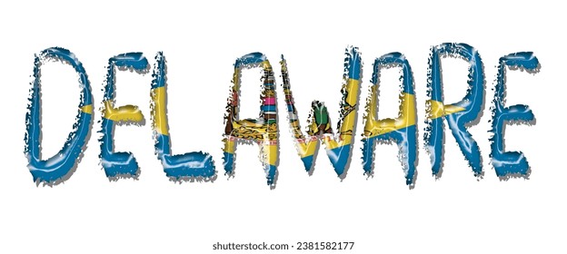 fuente de texto de la bandera DELAWARE USA, fondo de color 3D DELAWARE USA, ilustración vectorial de la bandera DELAWARE USA