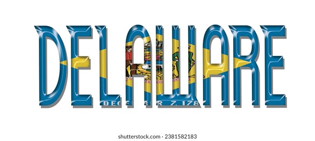 fuente de texto de la bandera DELAWARE USA, fondo de color 3D DELAWARE USA, ilustración vectorial de la bandera DELAWARE USA