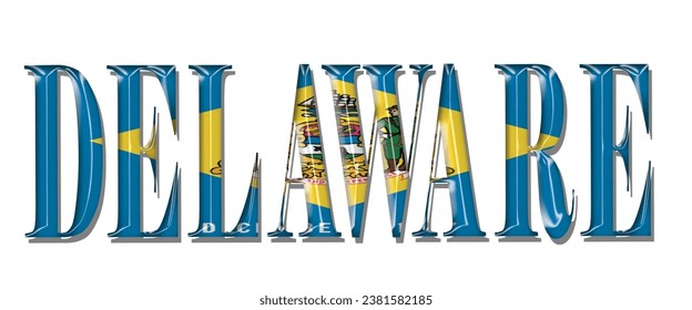 fuente de texto de la bandera DELAWARE USA, fondo de color 3D DELAWARE USA, ilustración vectorial de la bandera DELAWARE USA