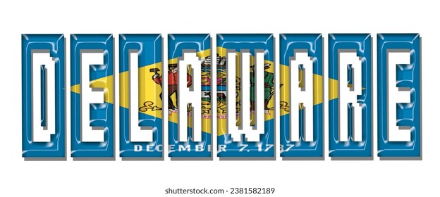 DELAWARE USA flag text font, 3D DELAWARE USA colorful background, DELAWARE USA flag vector illustration