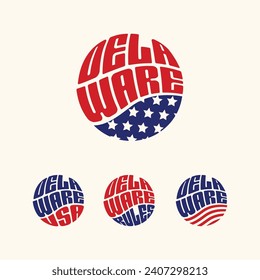 Delaware USA patriotic sticker or button set. Vector illustration for travel stickers, political badges, marketing.
