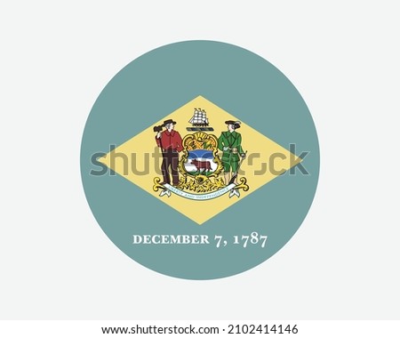 Delaware USA Round State Flag. DE, US Circle Flag. State of Delaware, United States of America Circular Shape Button Banner. EPS Vector Illustration.