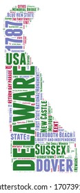 Delaware USA state map vector tag cloud illustration