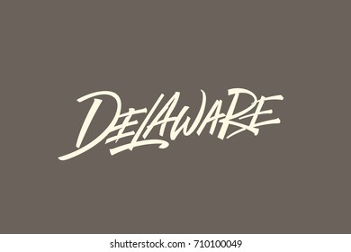 Delaware USA State Word Logo Hand Painted Brush Lettering Calligraphy Logo Template