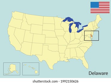 delaware, usa states colorful map, vector illustration 