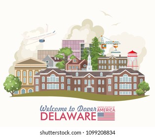 Delaware vector illustration with colorful detailed landscapes in modern flat design