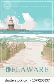 Delaware vector illustration with colorful detailed landscapes in modern flat design