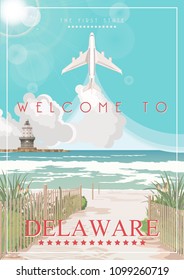 Delaware vector illustration with colorful detailed landscapes in modern flat design