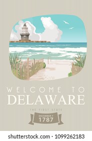 Delaware vector illustration with colorful detailed landscapes in modern flat design