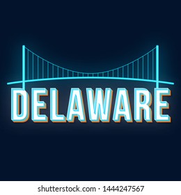 Delaware vintage 3d vector lettering. Retro bold font, typeface. Pop art stylized text. Old school style neon light letters. 90s, 80s poster, banner typography design. Prussian color background