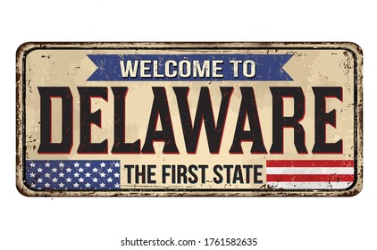 Delaware vintage rusty metal sign on a white background, vector illustration