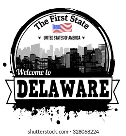 Delaware vintage stamp with The First State written inside, vector illustration