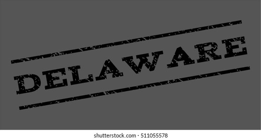 Delaware watermark stamp. Text tag between parallel lines with grunge design style. Rubber seal stamp with scratched texture. Vector black color ink imprint on a gray background.