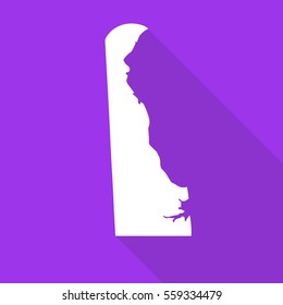 Delaware white map,border flat simple style with long shadow on purple background