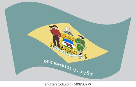 Delawarean official flag, symbol. American patriotic element. USA banner. United States of America background. Flag of the US state of Delaware waving on gray background, vector